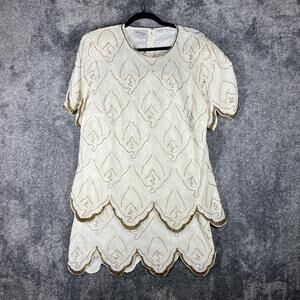 Stenay Plus Set Womens 1X White Beaded Embroidered Chiffon Lined Skirt Top